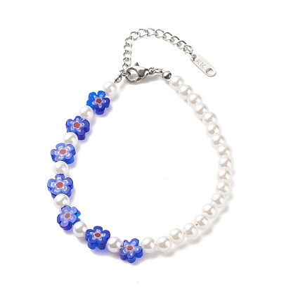 Bracelet femme imitation perle plastique & perles verre millefiori