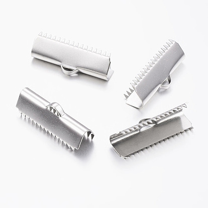 304 Stainless Steel Ribbon Crimp Ends, Rectangle