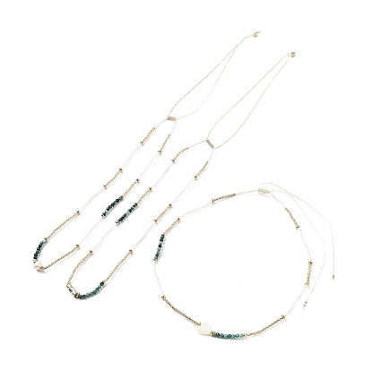 Регулируемые ожерелья из бисера с семенами миюки и натуральной африканской бирюзой и латунью