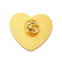 Coeur avec broche en émail motif yin yang, Broche en alliage d'émail porte-bonheur pour vêtements de sac à dos, or