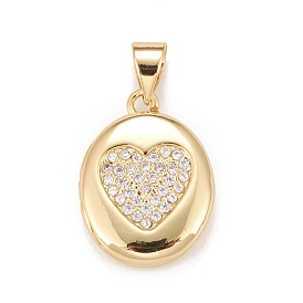 Brass Micro Pave Cubic Zirconia Locket Pendants, Photo Frame Charms for Necklaces, Real 18K Gold Plated, Lead Free & Cadmium Free, Oval with Heart