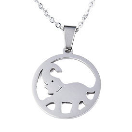 201 Stainless Steel Pendants Necklaces, with Cable Chains and Lobster Claw Clasps, Elephant