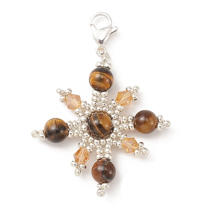 3 pcs 3 style perles de rocaille en verre et décoration pendentif en pierres précieuses, avec 304 acier inoxydable fermoir pince de homard, soleil