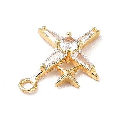 Brass Cubic Zirconia Pendants, Real 18K Gold Plated, Sparkling Star Charm