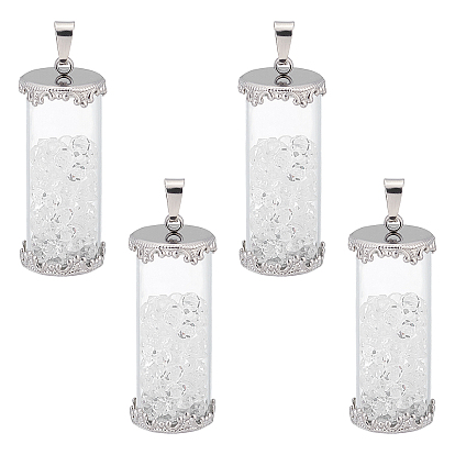 Unicraftale 4pcs pendentifs en verre transparent, avec strass cristal à l'intérieur et 304 accessoires en acier inoxydable, colonne