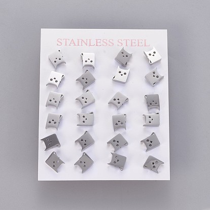 304 Stainless Steel Kitten Stud Earrings, Hypoallergenic Earrings, with Ear Nuts/Earring Back, Cat Silhouette