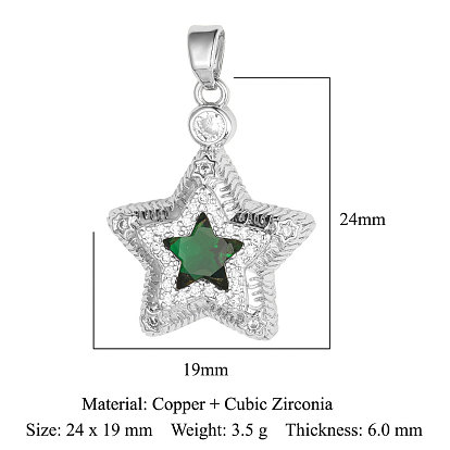 Латунные микро-паве зеленые кубические циркониевые подвески, звезды прелести
