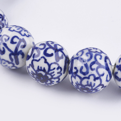 Handmade Blue and White Porcelain Beads, Mixed Patterns, Round