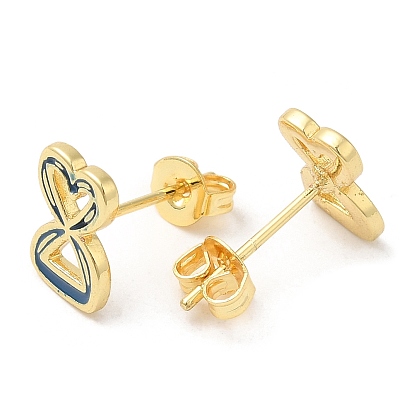 Rack Plating Brass Infinity Heart Stud Earrings with Enamel, Lead Free & Cadmium Free