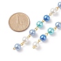 5Pcs 5 Color Handmade Glass Pearl Beaded Chain, with Gold Plated Iron Eye Pins, Unwelded