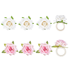 SUPERFINDINGS 8Pcs 2 Colors Hemp Rope Napkin Rings, with Artificial Flower, Restaurant Daily Accessories