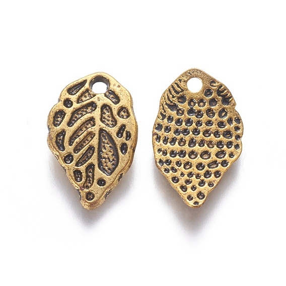 Tibetan Style Alloy Charms, Cadmium Free & Lead Free, Leaf, 10mm wide, 16mm high, 2mm thick, hole:1.5mm