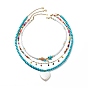 3Pcs 3Pcs Shell Pearl & Acrylic Heart & Enamel Pendant Necklaces Set, Dyed Synthetic Turquoise Starfish & Natural Shell Beaded Stackable Necklaces for Women