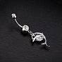 Piercing Jewelry Real Platinum Plated Brass Rhinestone Dolphin Navel Ring Belly Rings, 51x16mm