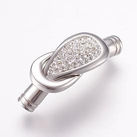 304 Stainless Steel Magnetic Clasps with Glue-in Ends, Ion Plating (IP), Smooth Surface, with Polymer Clay Rhinestone
