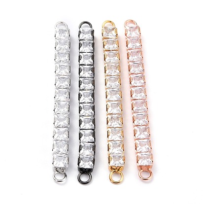 Brass Clear Square Cubic Zirconia Links Connectors, Long-Lasting Plated, Rectangle