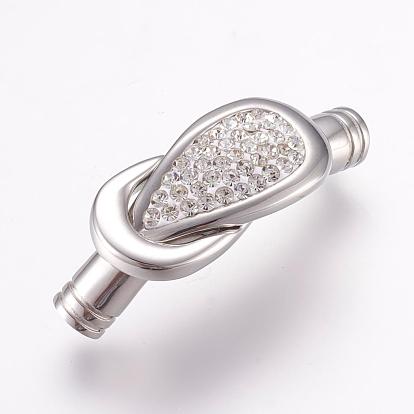 304 Stainless Steel Magnetic Clasps with Glue-in Ends, Ion Plating (IP), Smooth Surface, with Polymer Clay Rhinestone