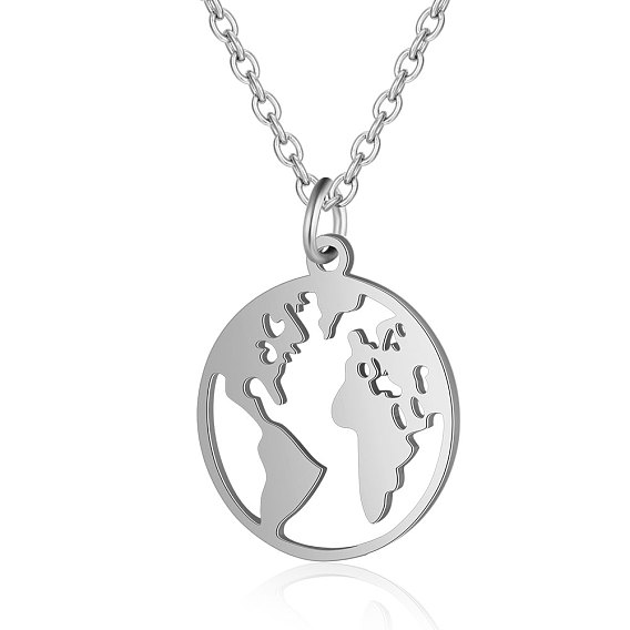 201 Stainless Steel Pendant Necklaces, with Cable Chains, Earth