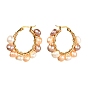 4 pares de aretes de perlas naturales vintage para niñas y mujeres, Pendientes de aro de acero inoxidable, dorado