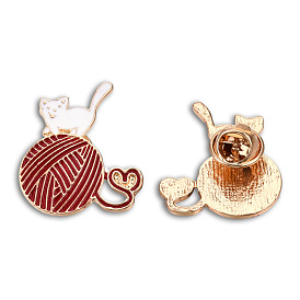 Cat with Yarn Ball Enamel Pin, Light Gold Plated Alloy Cartoon Badge for Backpack Clothes, Nickel Free & Lead Free