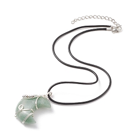 Collier pendentif croissant de lune en pierres précieuses naturelles, collier enveloppé de laiton avec cordon ciré pour femme