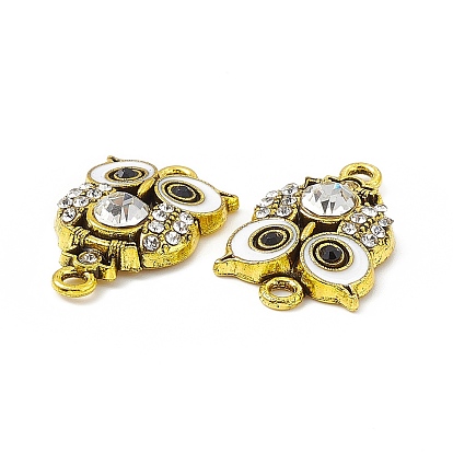 Alloy Rhinestone Connector Charms, Owl Charms, with Enamel
