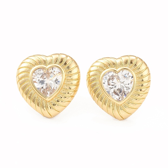 Boucles d'oreilles clous en forme de cœur avec zircons cubiques transparents, bijoux en laiton de placage de rack pour les femmes, sans cadmium et sans plomb