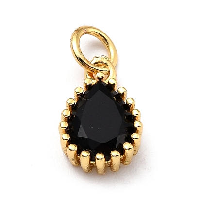 Brass Micro Pave Cubic Zirconia Pendants, Real 18K Gold Plated, Long-Lasting Plated, Teardrop