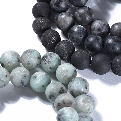 Natural Gemstone Beads Stretch Bracelets, with Electroplated Natural Druzy Agate, Natural Sesame Jasper/Kiwi Jasper and Natural Larvikite, Packing Box