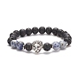 Natural Lava Rock & Gemstone Stretch Bracelet with Alloy Beaded for Women