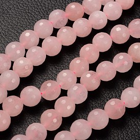 Brins de pierres fines, jour de la mère des perles de cadeau , facettes (128 facettes) rondes, quartz rose, 10mm, Trou: 1mm, 14 pouce, 37 pcs / chapelet