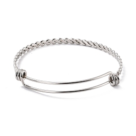 304 Stainless Steel Expandable Bangle for Girl Women, Adjustable Rope Style Twisted Wire Blank Bangle