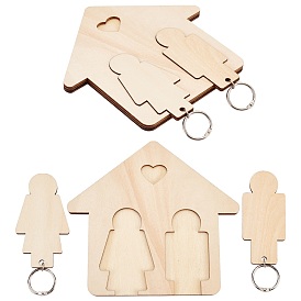 Gorgecraft Unfinished Wood Wall Keychain Rack Hooks, with 2Pcs Wood Keychains, House with Human