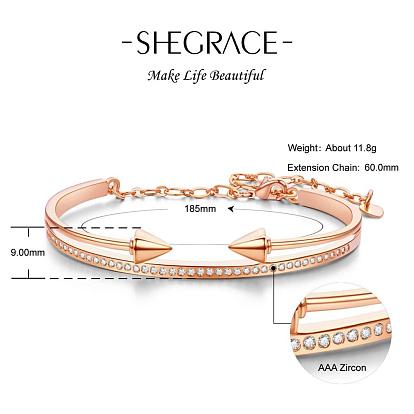 SHEGRACE Chic Real 18K Gold Plated Brass Bracelet, with Micro Pave AAA Cubic Zirconia Arch and Arrows