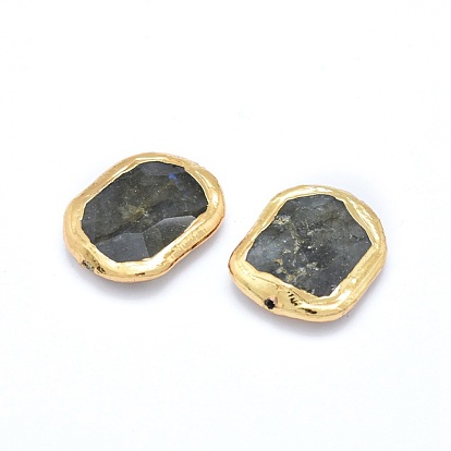 Perles naturelles de labradorite, bord plaqué or, facette, ovale