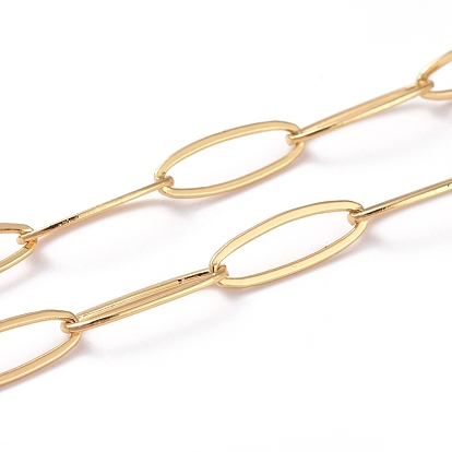 Chaînes trombones en laiton soudé, Ovale Plat, chaînes de câble allongées étirées, plaqué longue durée, réel 18 k plaqué or