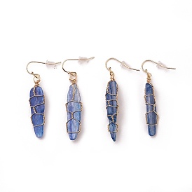 Natural Kyanite Dangle Earrings, with Brass Findings and Plastic Ear Nuts, Nuggets