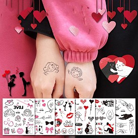 Autocollants amovibles en papier pour tatouages temporaires étanches à l'eau, motif sur le thème de la saint-valentin
