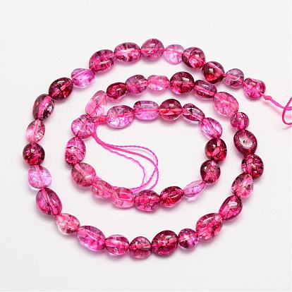 Natural Crackle Quartz Bead Strands, Tumbled Stone, Dyed, Nuggets, 8~10x8~10mm, Hole: 1mm, about 15.74 inch