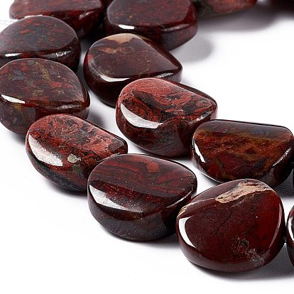 Natural Brecciated Jasper Beads Strands, Twist Flat Round