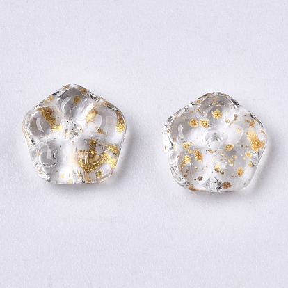 Spray Painted Glass Beads, with Gold Foil, Flower