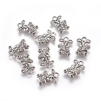 Tibetan Style Rabbit Alloy Charms, Bunny with Carrot Pendants, Cadmium Free & Lead Free, 14.5x10x2.5mm, Hole: 2mm, about 1175pcs/1000g