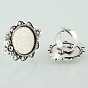 Vintage Adjustable Iron Finger Ring Components Alloy Flower Cabochon Bezel Settings, Cadmium Free & Lead Free, Flat Round Tray: 20mm, 17mm