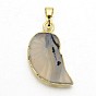 Natural Agate Crystal Electroplate Conch Pendants, with Brass Findings, 28~30x14~15x4~7mm, Hole: 5x8mm