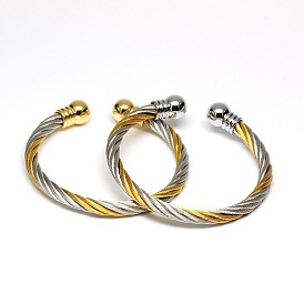 Trendy 304 Stainless Steel Torque Cuff Bangles, Cuff Bangles, with Metal Head Findings, 50mm
