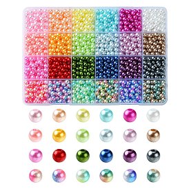 24 couleurs perles d'imitation en plastique abs, ronde