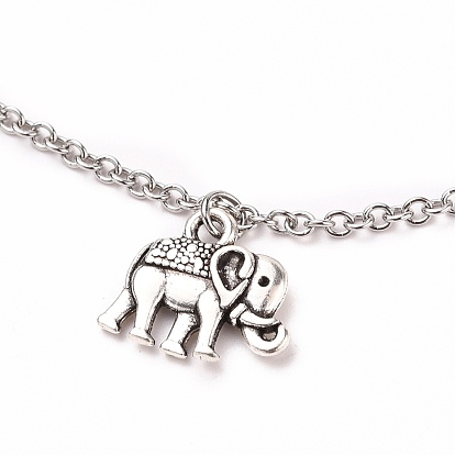 Alloy Elephant Charm Anklets, with Alloy Lobster Claw Clasps and 316 Surgical Stainless Steel Cable Chains
