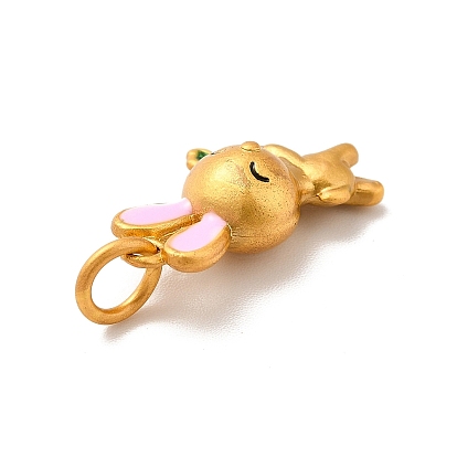 Rack Plating Alloy Enamel Pendants, Cadmium Free & Lead Free, with Jump Ring, Matte Gold Color, Rabbit with Carrot