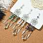 Alloy Woven Web/Net with Feather Pendant Decorations, Natural Mixed Stone Chip and Glass Tassel for Home Decorations