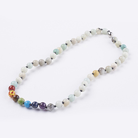 Chakra bijoux, colliers de perles de pierres précieuses, avec fermoir magnétique en laiton